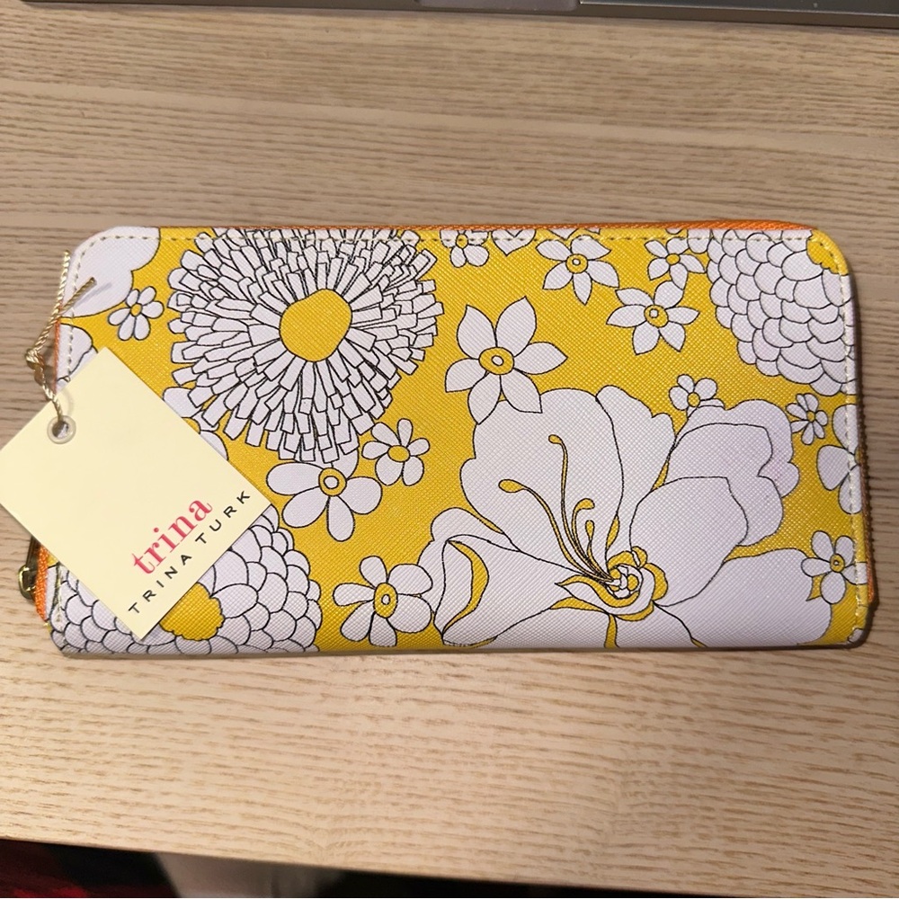 TRINA TURK Long Zip Around Floral Wallet Yellow Flowers